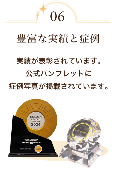 豊富な実績と症例 実績が表彰されています。公式パンフレットに症例写真が掲載されています。